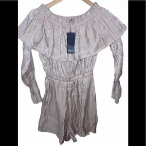 NWT Nasty Gal Bardot Ruffle Glass Fabric Playsuit  Romper Champagne Size 2